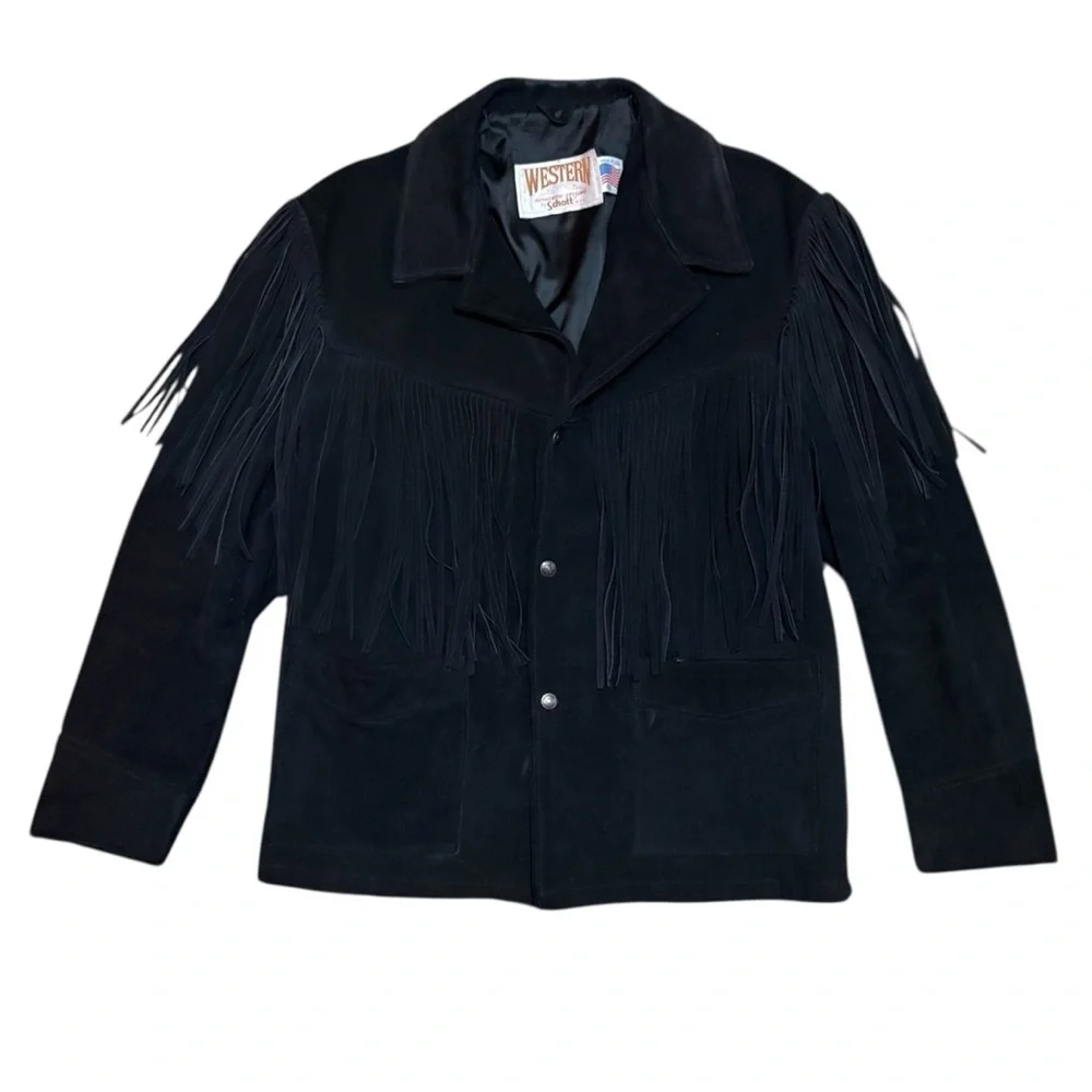 Vintage Schott NYC "Western" Suede Fringe Jacket - Men's 42 - Picture 3 of 15